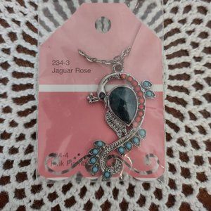 Rag Frog revival Embellished peacock pendant necklace 18"